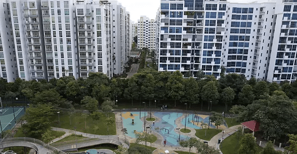 A view of private residential homes and executive condominiums in Singapore.